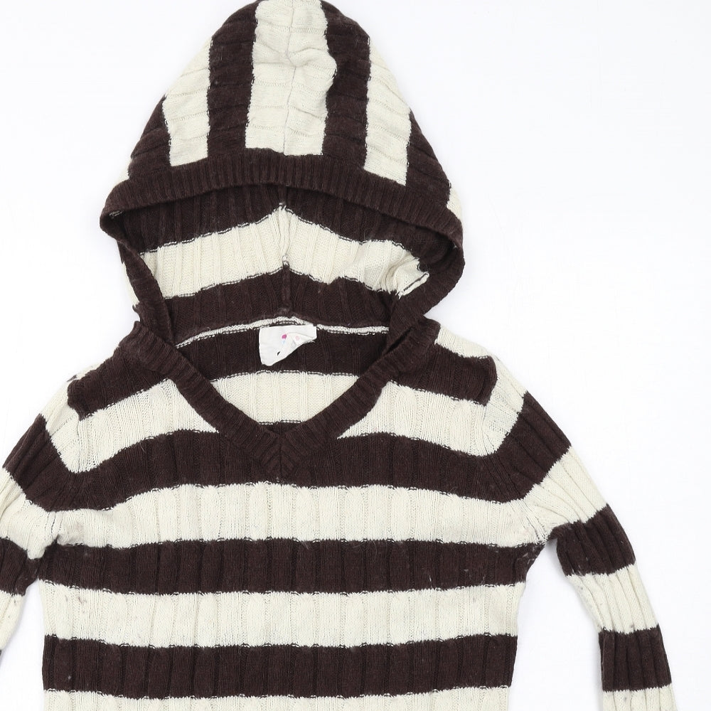 Animal Womens Brown Striped Cotton Pullover Hoodie Size 10 Pullover