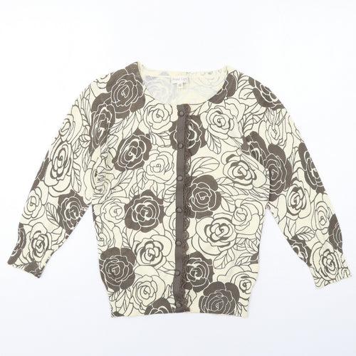Phase Eight Womens Ivory Round Neck Floral Cotton Cardigan Jumper Size 10