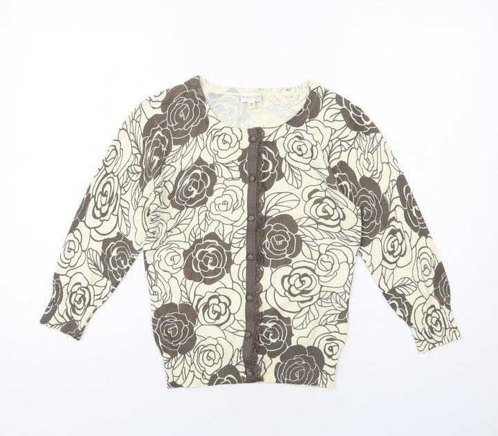 Phase Eight Womens Ivory Round Neck Floral Cotton Cardigan Jumper Size 10