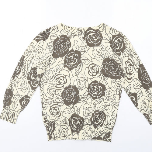 Phase Eight Womens Ivory Round Neck Floral Cotton Cardigan Jumper Size 10