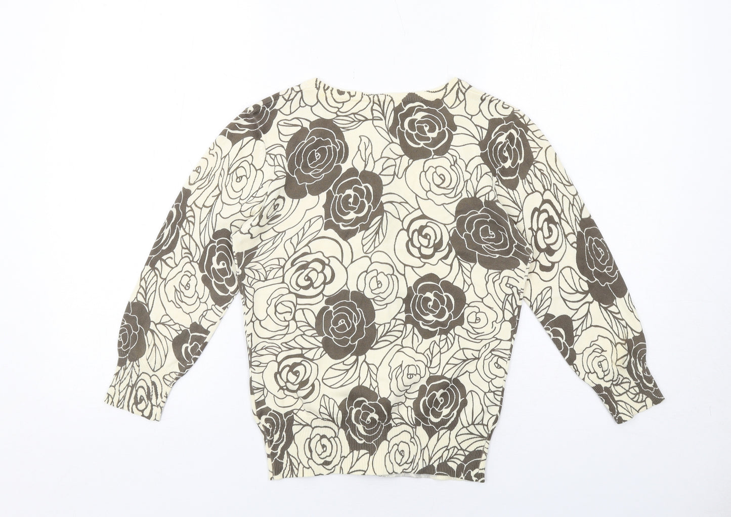 Phase Eight Womens Ivory Round Neck Floral Cotton Cardigan Jumper Size 10