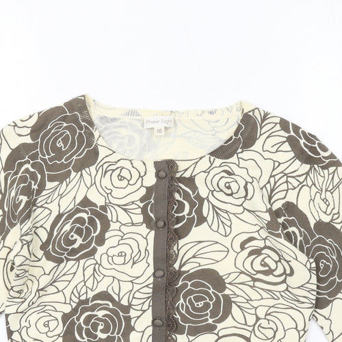 Phase Eight Womens Ivory Round Neck Floral Cotton Cardigan Jumper Size 10