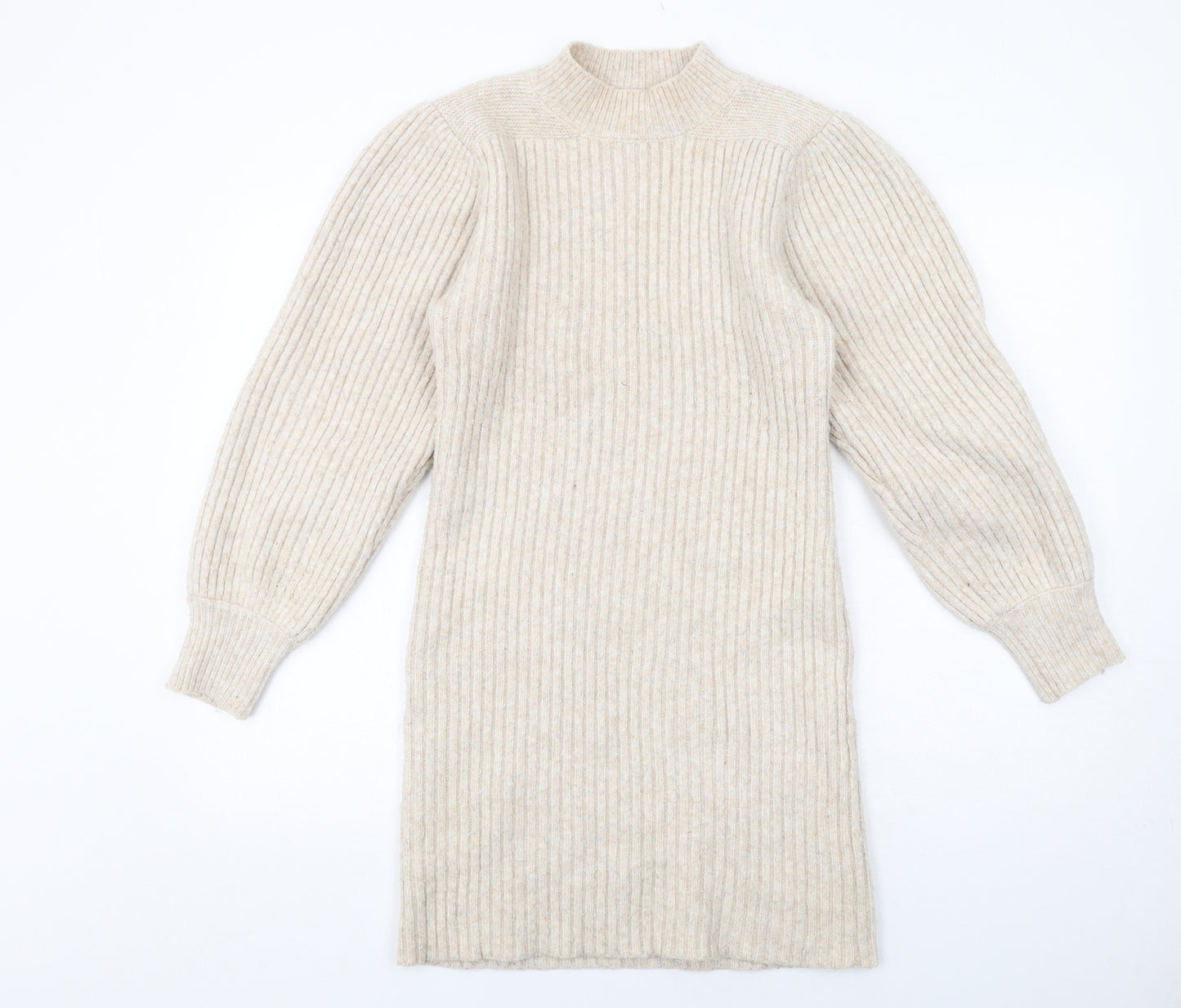 River Island Womens Beige Polyester Jumper Dress Size 12 Round Neck Pullover