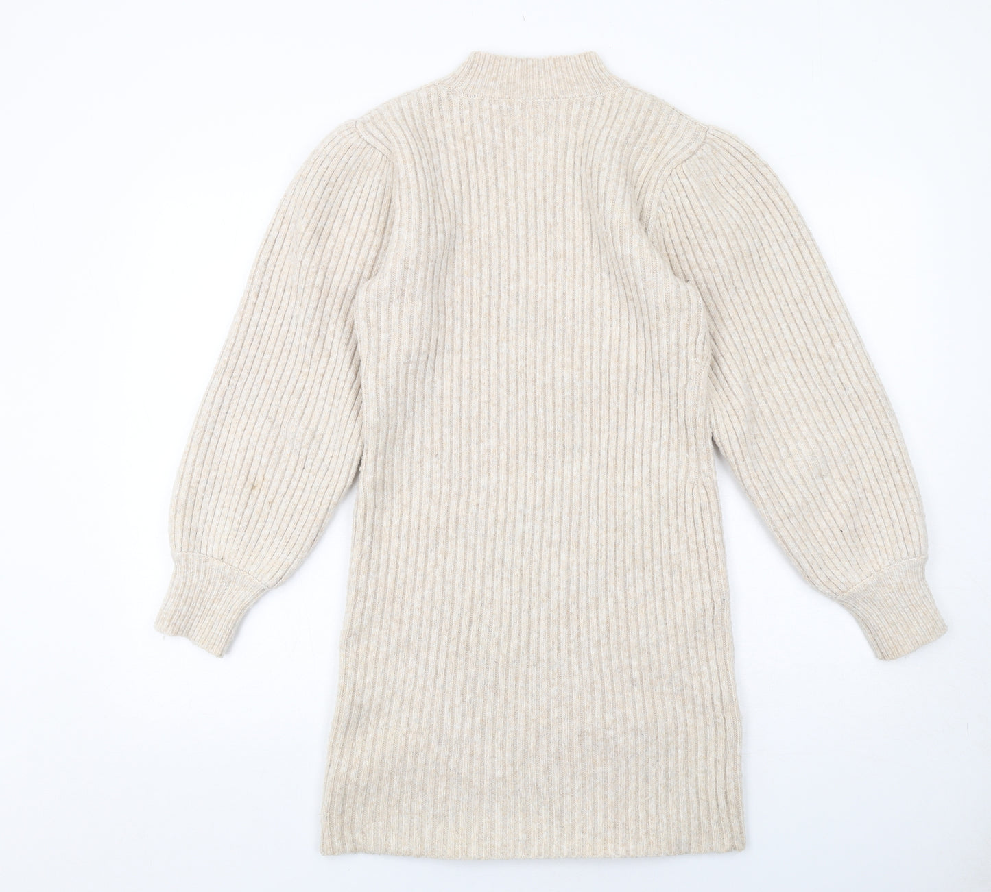 River Island Womens Beige Polyester Jumper Dress Size 12 Round Neck Pullover