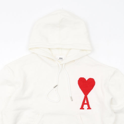 Ami Womens Ivory Cotton Pullover Hoodie Size S Pullover - Ace of hearts