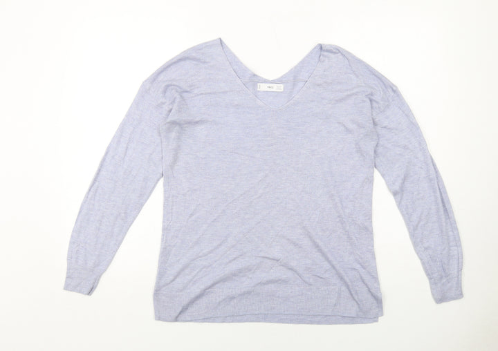 Mango Womens Blue V-Neck Acrylic Pullover Jumper Size S