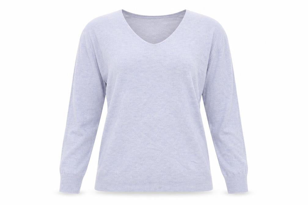 Mango Womens Blue V-Neck Acrylic Pullover Jumper Size S
