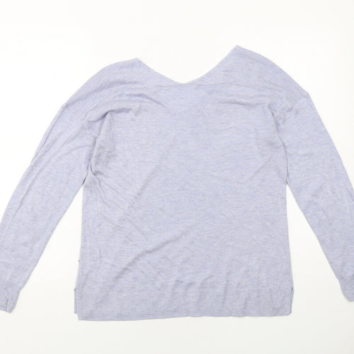 Mango Womens Blue V-Neck Acrylic Pullover Jumper Size S