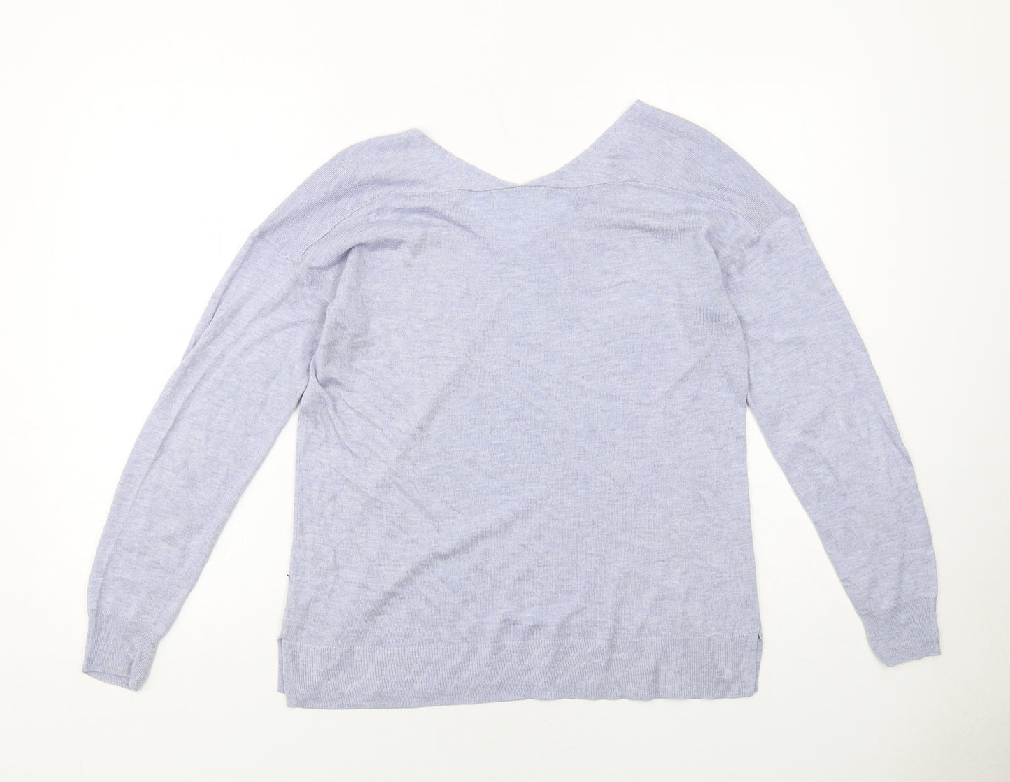 Mango Womens Blue V-Neck Acrylic Pullover Jumper Size S
