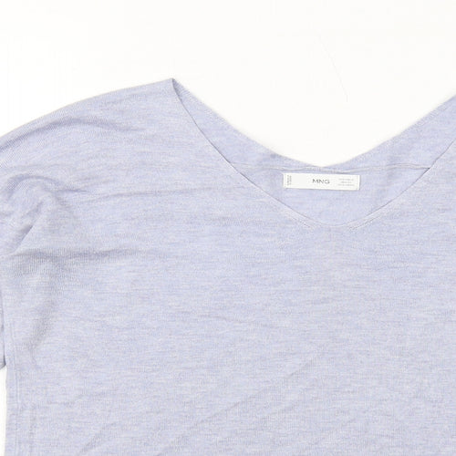 Mango Womens Blue V-Neck Acrylic Pullover Jumper Size S