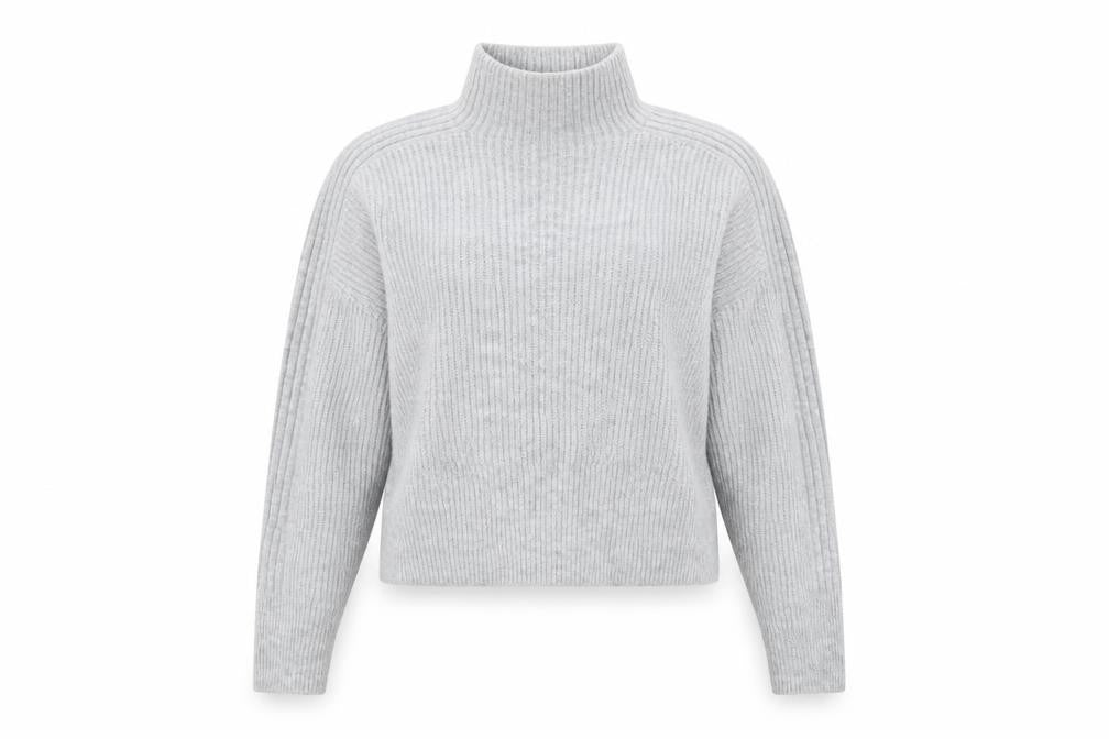 Front view of Topshop women’s grey high neck acrylic jumper, size M