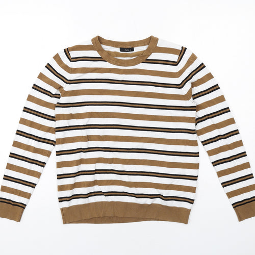 M&Co Womens Beige Round Neck Striped Viscose Pullover Jumper Size 12