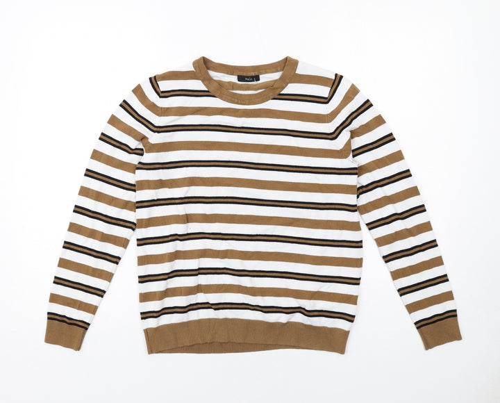 M&Co Womens Beige Round Neck Striped Viscose Pullover Jumper Size 12