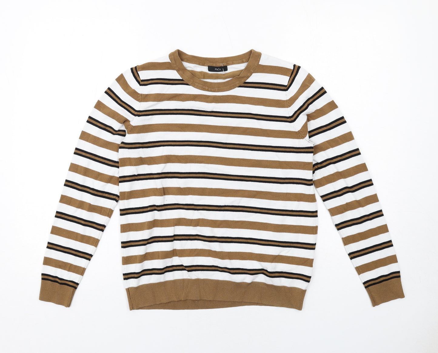 M&Co Womens Beige Round Neck Striped Viscose Pullover Jumper Size 12