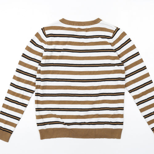 M&Co Womens Beige Round Neck Striped Viscose Pullover Jumper Size 12