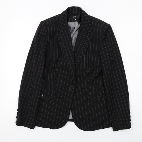 Marks and Spencer Womens Black Striped Polyester Jacket Suit Jacket Size 12