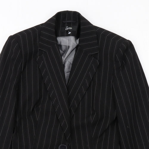 Marks and Spencer Womens Black Striped Polyester Jacket Suit Jacket Size 12