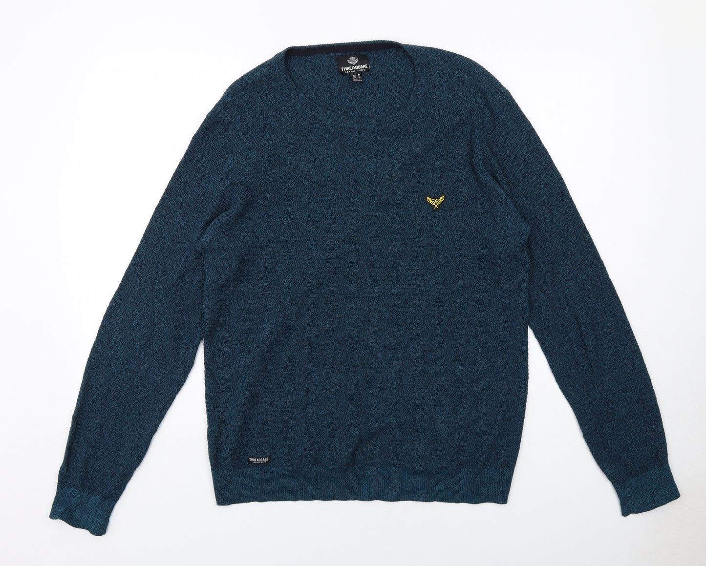 Threadbare Mens Blue Round Neck Cotton Pullover Jumper Size M Long Sleeve