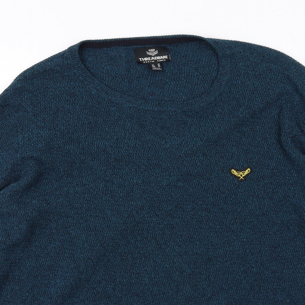Threadbare Mens Blue Round Neck Cotton Pullover Jumper Size M Long Sleeve