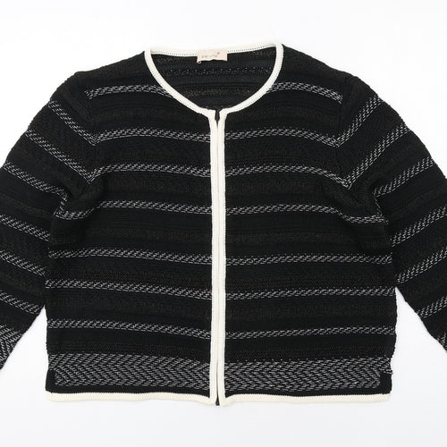 Per Una Womens Black Round Neck Striped Acrylic Full Zip Jumper Size 18