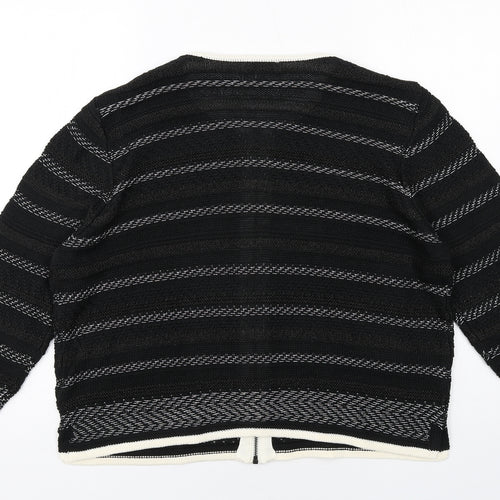 Per Una Womens Black Round Neck Striped Acrylic Full Zip Jumper Size 18