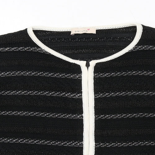 Per Una Womens Black Round Neck Striped Acrylic Full Zip Jumper Size 18