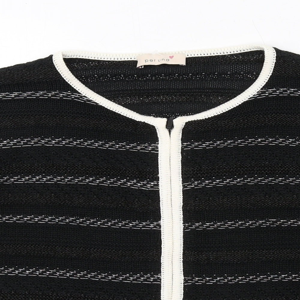 Per Una Womens Black Round Neck Striped Acrylic Full Zip Jumper Size 18