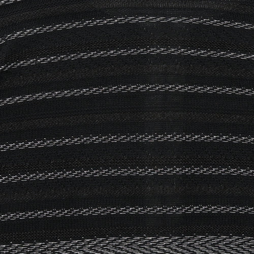 Per Una Womens Black Round Neck Striped Acrylic Full Zip Jumper Size 18
