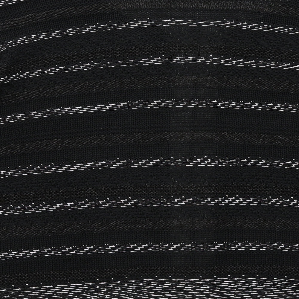 Per Una Womens Black Round Neck Striped Acrylic Full Zip Jumper Size 18