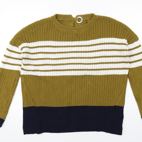 NEXT Womens Green Round Neck Striped Cotton Pullover Jumper Size S