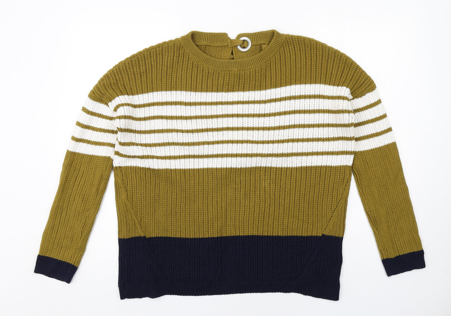 NEXT Womens Green Round Neck Striped Cotton Pullover Jumper Size S