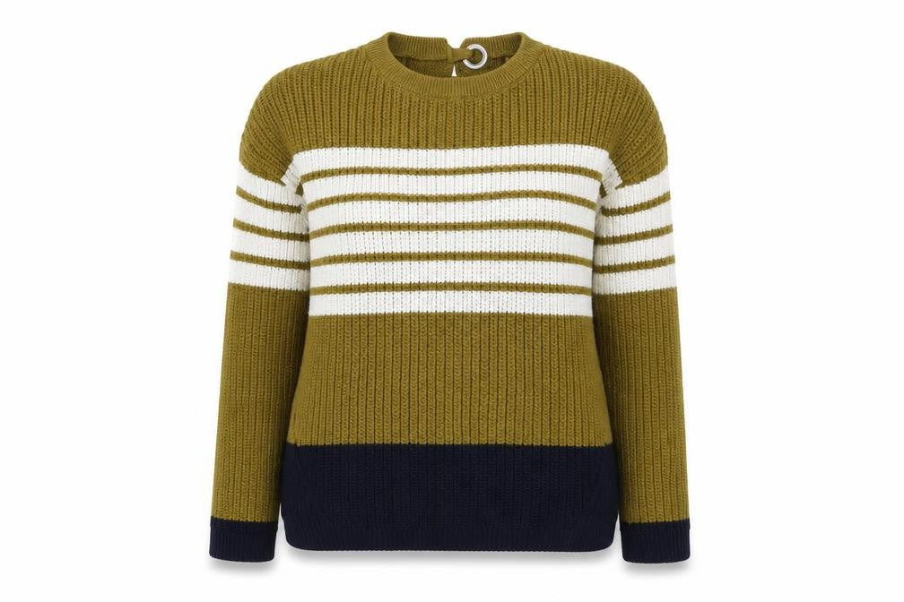 Front view of Next women’s green round neck striped cotton jumper, size S