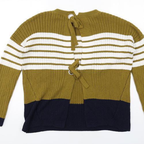 NEXT Womens Green Round Neck Striped Cotton Pullover Jumper Size S