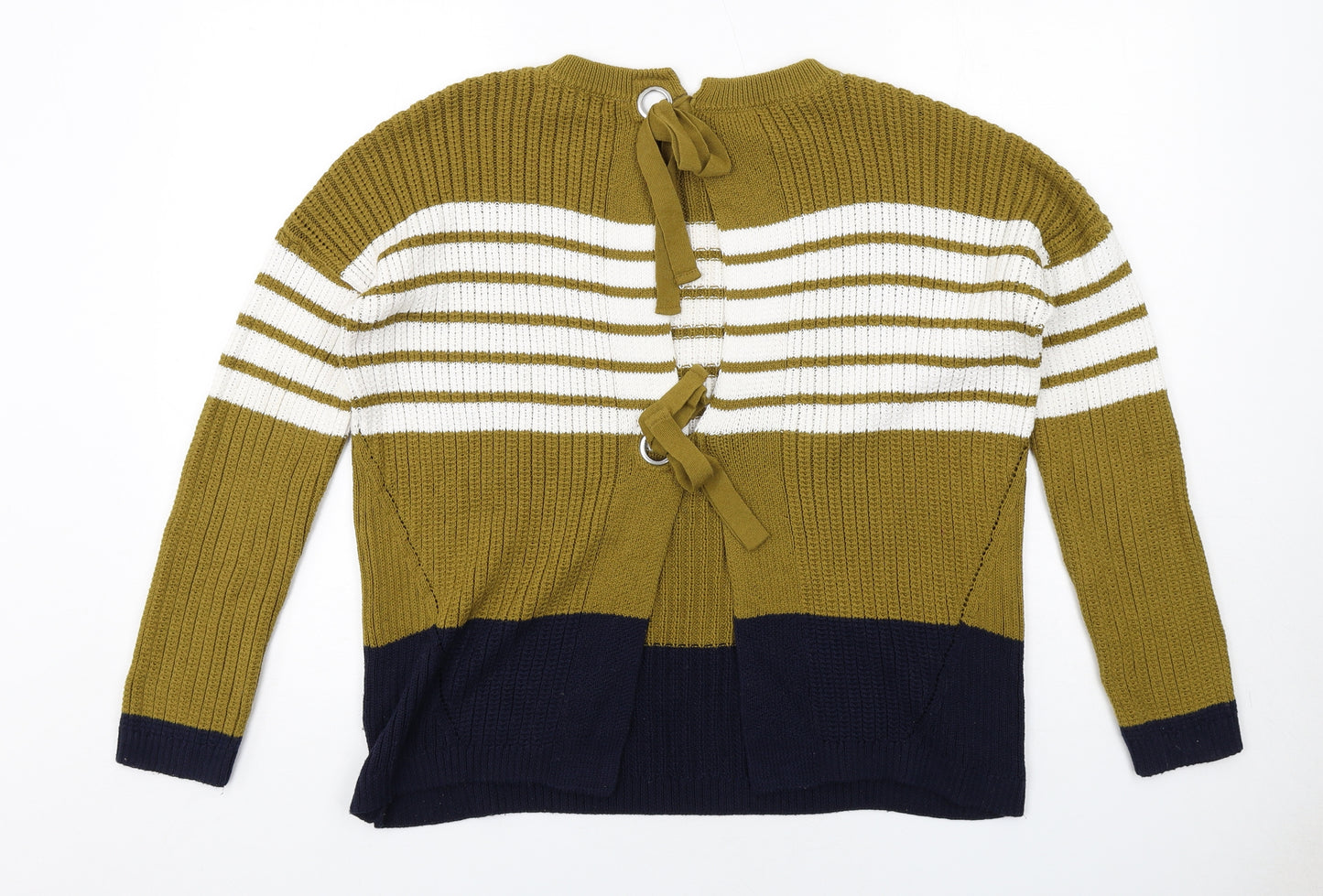 NEXT Womens Green Round Neck Striped Cotton Pullover Jumper Size S