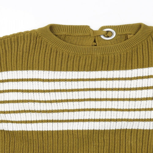 NEXT Womens Green Round Neck Striped Cotton Pullover Jumper Size S