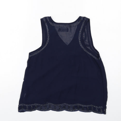 Dainty Womens Blue Polyester Basic Tank Size S V-Neck