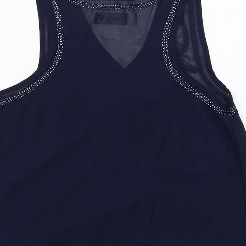 Dainty Womens Blue Polyester Basic Tank Size S V-Neck