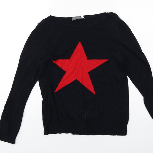Mint Velvet Womens Black Boat Neck Acrylic Pullover Jumper Size 10 - Star