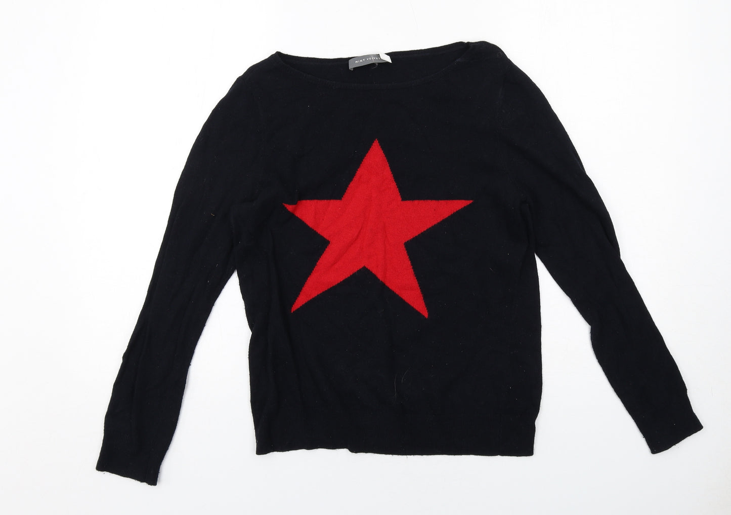 Mint Velvet Womens Black Boat Neck Acrylic Pullover Jumper Size 10 - Star