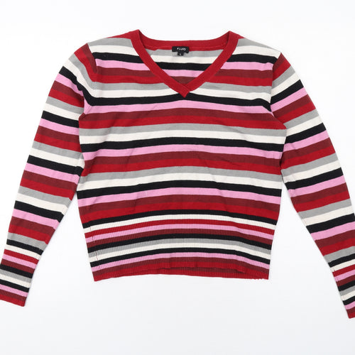 Fluid Womens Multicoloured V-Neck Striped Acrylic Pullover Jumper Size L