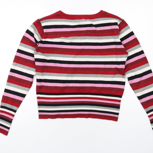 Fluid Womens Multicoloured V-Neck Striped Acrylic Pullover Jumper Size L