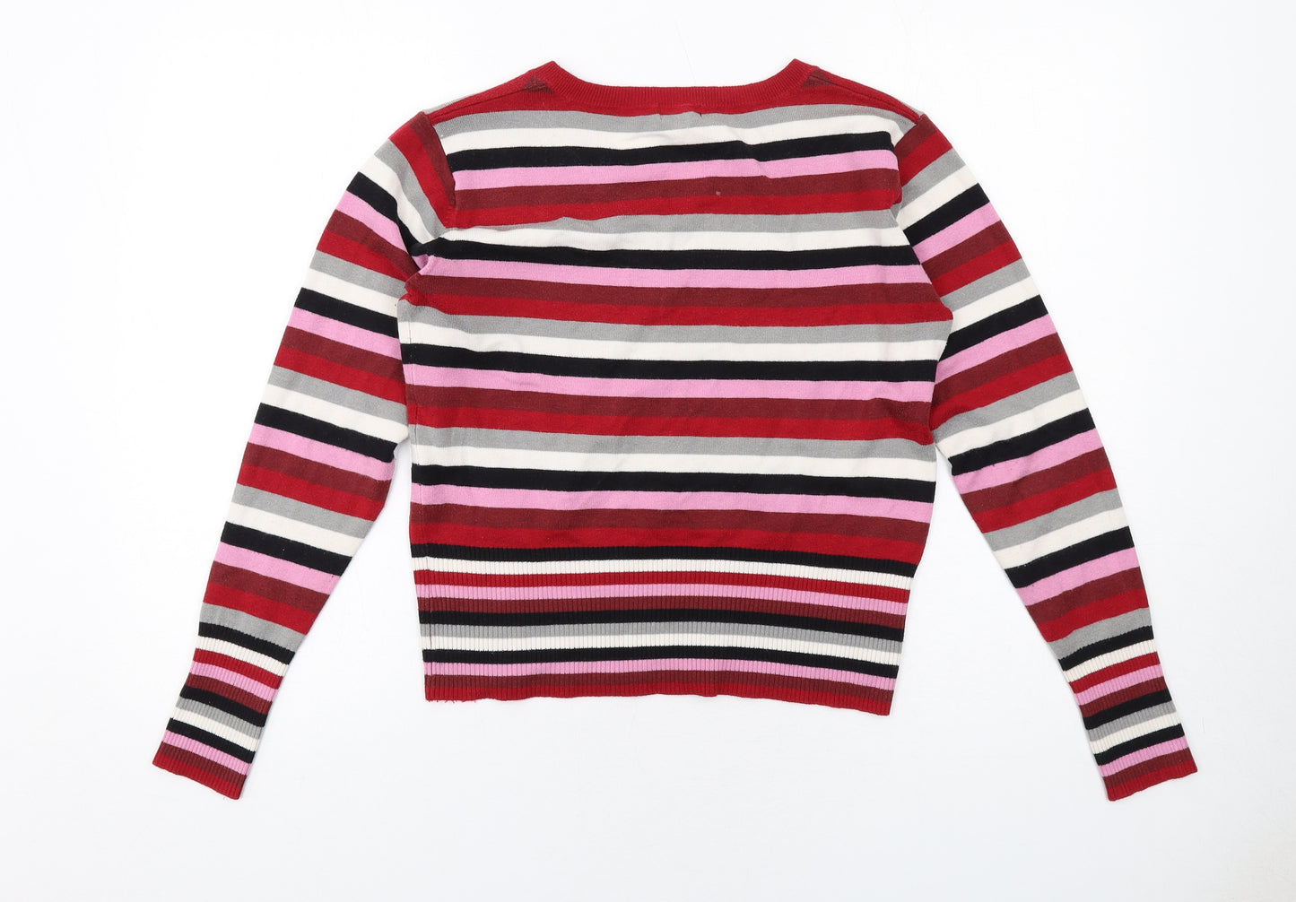 Fluid Womens Multicoloured V-Neck Striped Acrylic Pullover Jumper Size L