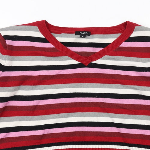 Fluid Womens Multicoloured V-Neck Striped Acrylic Pullover Jumper Size L