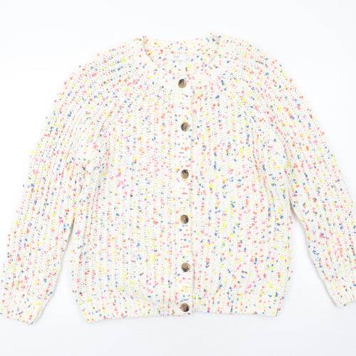 Cotton Traders Womens Ivory Round Neck Polyester Cardigan Jumper Size 14