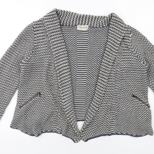 Indigo Womens Blue V-Neck Cotton Cardigan Jumper Size 14