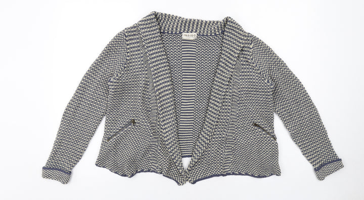 Indigo Womens Blue V-Neck Cotton Cardigan Jumper Size 14