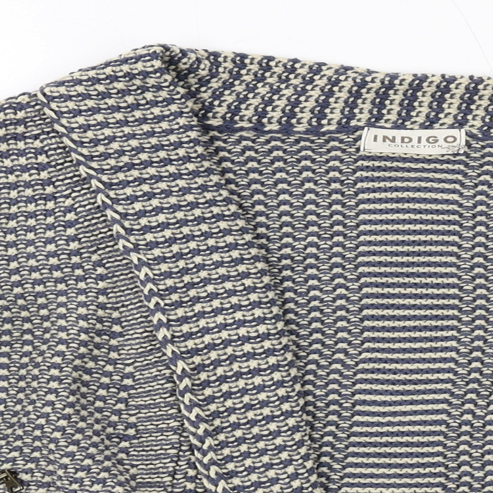 Indigo Womens Blue V-Neck Cotton Cardigan Jumper Size 14