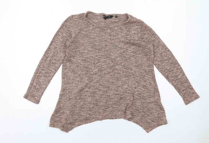 New Look Womens Beige Viscose Basic Blouse Size 10 Boat Neck - Marled