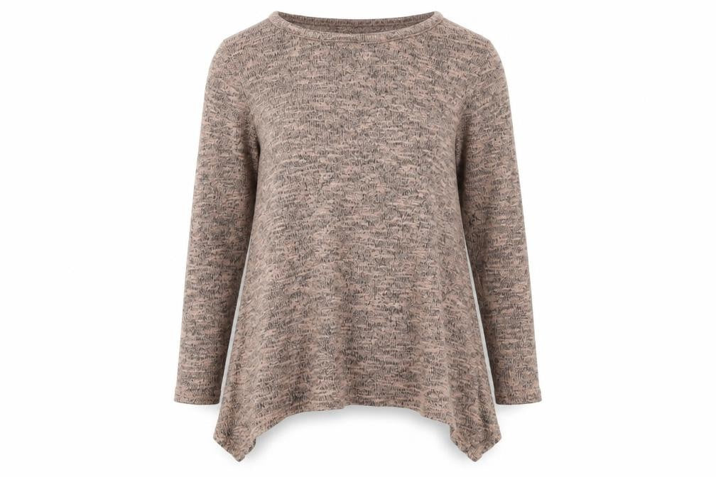 Front view of New Look women’s beige viscose basic blouse, size UK 10, boat neck - marled