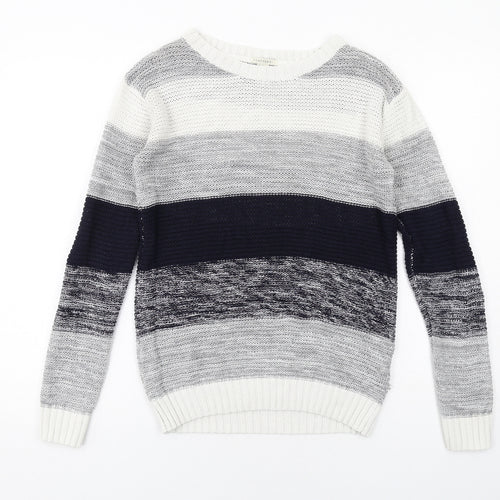 FOREVER 21 Womens Multicoloured Round Neck Striped Cotton Pullover Jumper Size S